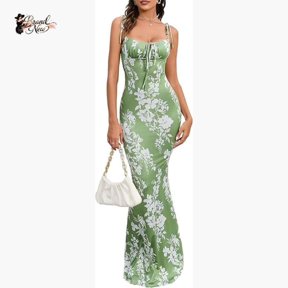 Polyester Elastane Bodycon Maxi Dress Spaghetti S… - image 1